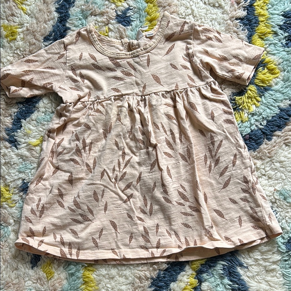 Leaf Print Beige Baby Dress